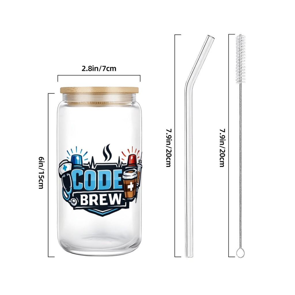 Code Brew 16oz Glass Can Tumbler – Funny Coffee Cup for Healthcare Workers