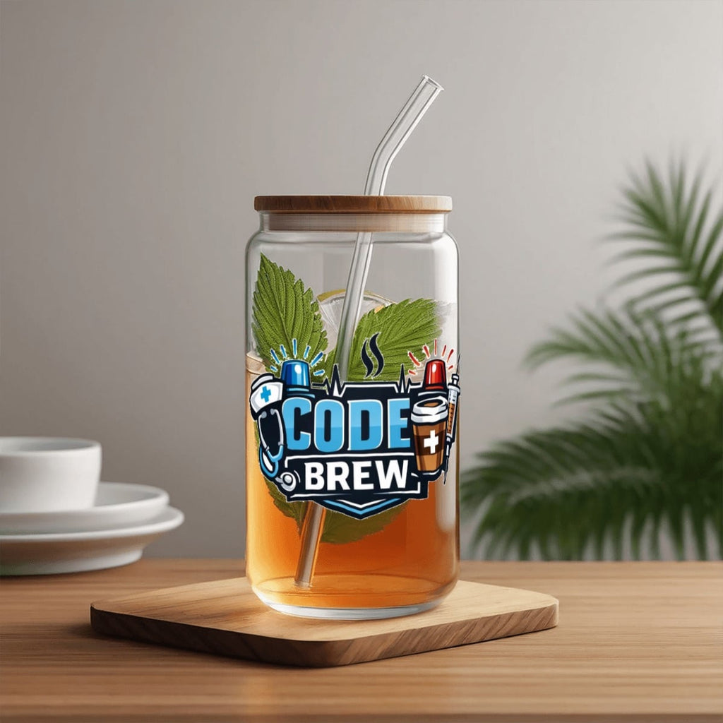 Code Brew 16oz Glass Can Tumbler – Funny Coffee Cup for Healthcare Workers