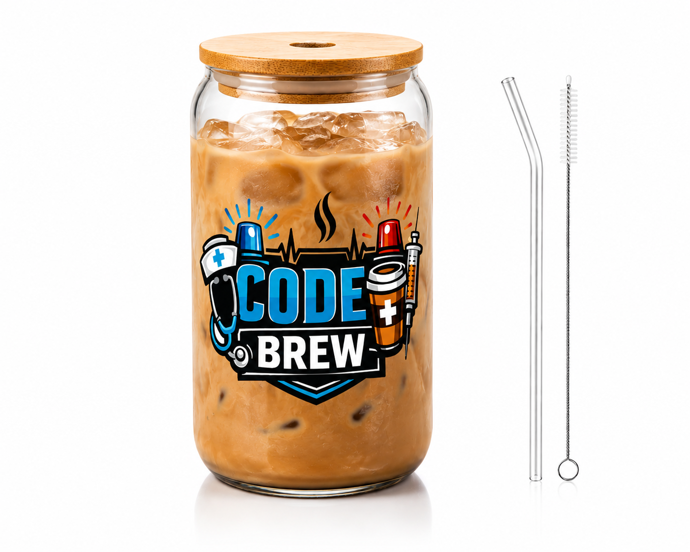 Code Brew 16oz Glass Can Tumbler – Funny Coffee Cup for Healthcare Workers