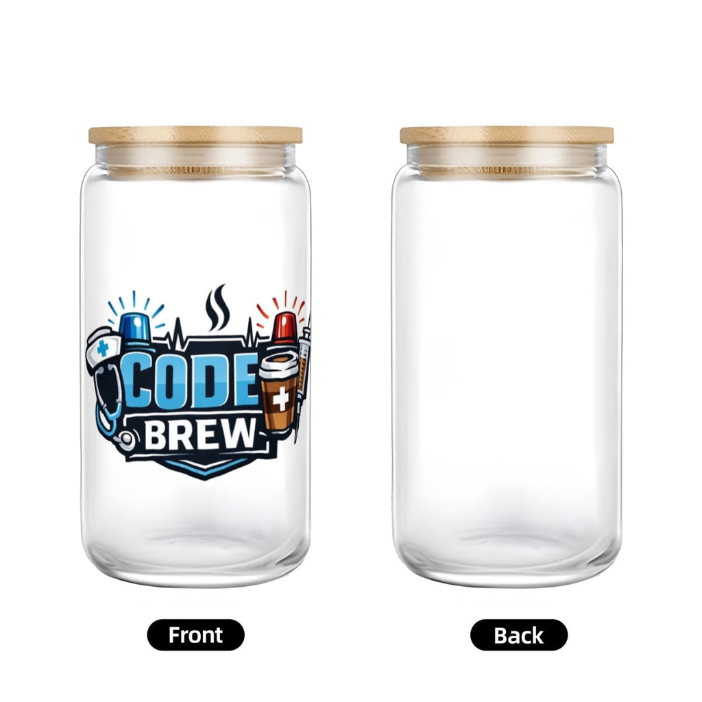 Code Brew 16oz Glass Can Tumbler – Funny Coffee Cup for Healthcare Workers
